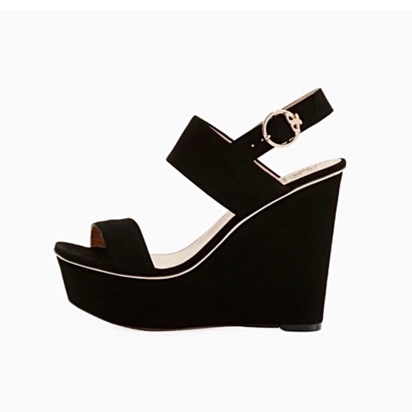 Tory Burch Loretta Platform Wedge Sandals Black Lancaster Suede Square Size 10.5 - Picture 2 of 10